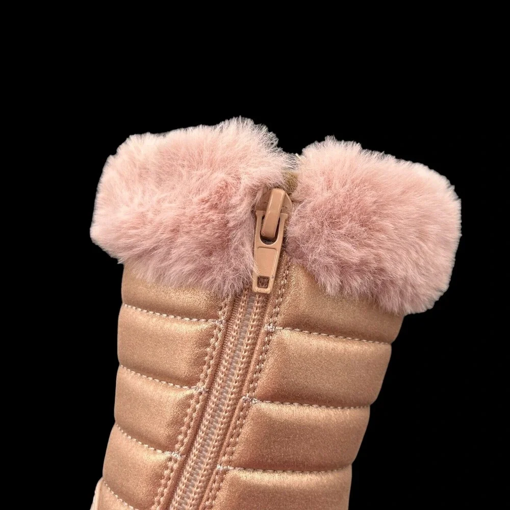 Rachel Toddler Girls Cozy Tall Boots Size 7 Pink Gold Faux Fur Trim Winter Shoes